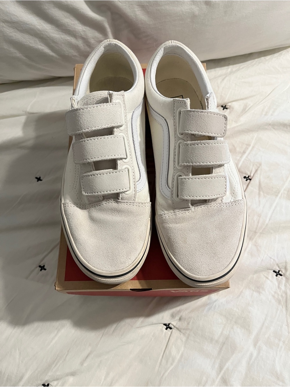Vans White Kids Velcro Old Skool Sneakers